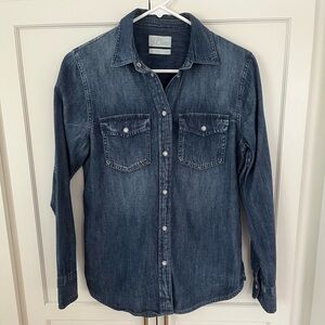 J Crew Western Pearl Snap Denim Shirt, Vtg Indigo, 4